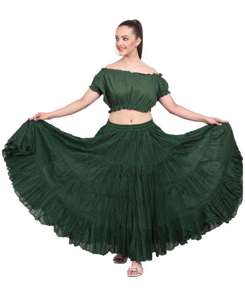 WevezÂ® Cotton Skirt Womenâ€™s Plus Size 25 Yard Gypsy Long Flowy Solid Green Renaissance Fair Maxi Skirt - Image 2